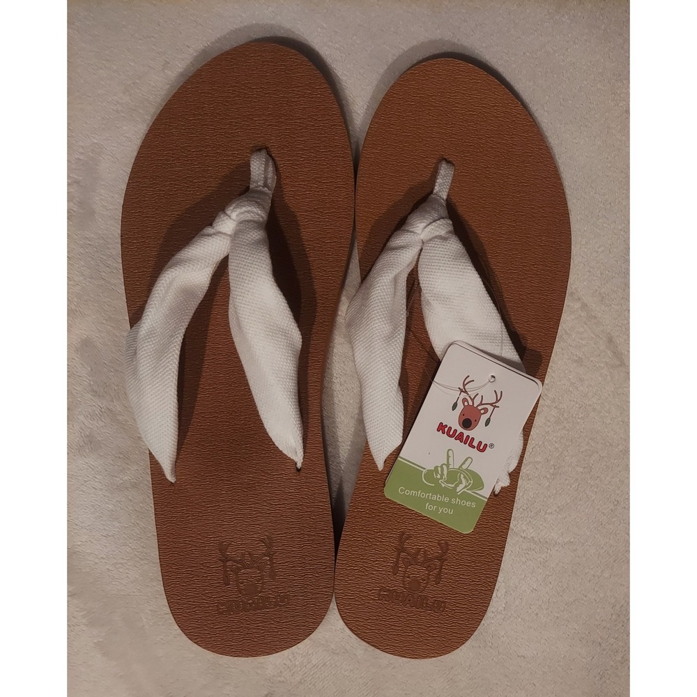 KuaiLu Womens White Arch Support Comfort Thong Cushion Sandals Size 9.5 NWT